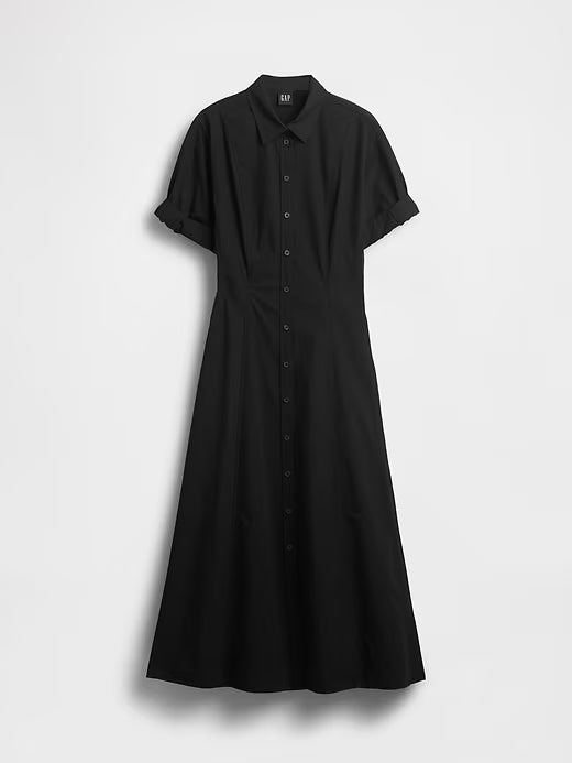 Gap Women Poplin Roll-Cuff Midi Shirtdress