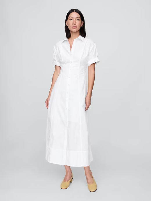 Gap Women Poplin Roll-Cuff Midi Shirtdress