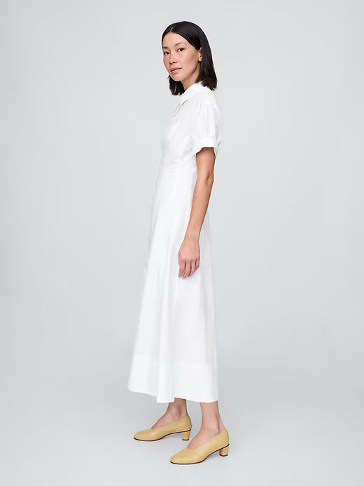 Gap Women Poplin Roll-Cuff Midi Shirtdress