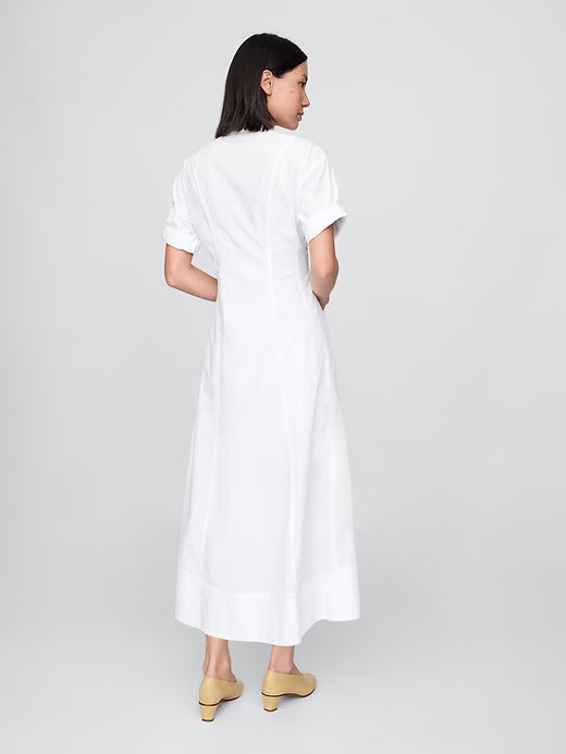 Gap Women Poplin Roll-Cuff Midi Shirtdress