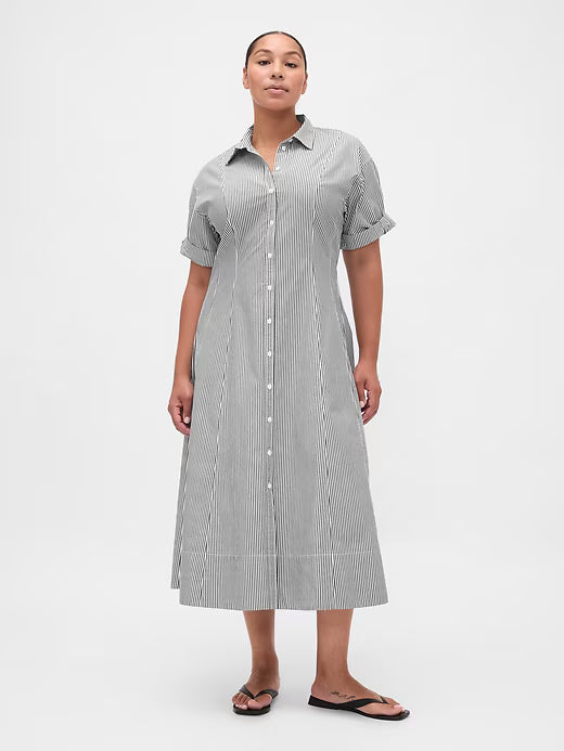 Gap Women Poplin Roll-Cuff Midi Shirtdress