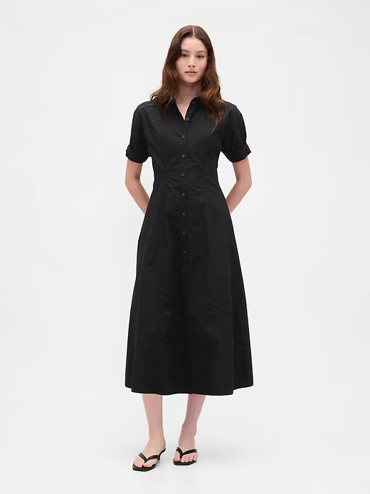 Gap Women Poplin Roll-Cuff Midi Shirtdress