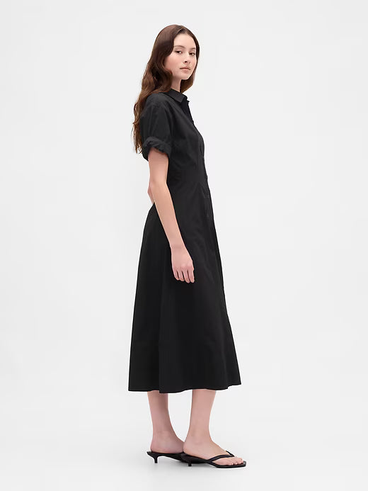 Gap Women Poplin Roll-Cuff Midi Shirtdress