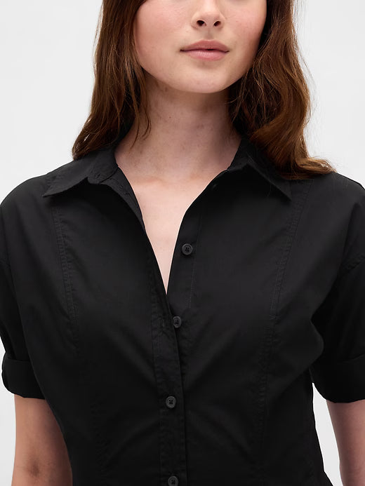 Gap Women Poplin Roll-Cuff Midi Shirtdress