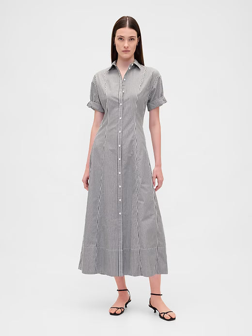 Gap Women Poplin Roll-Cuff Midi Shirtdress
