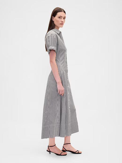 Gap Women Poplin Roll-Cuff Midi Shirtdress