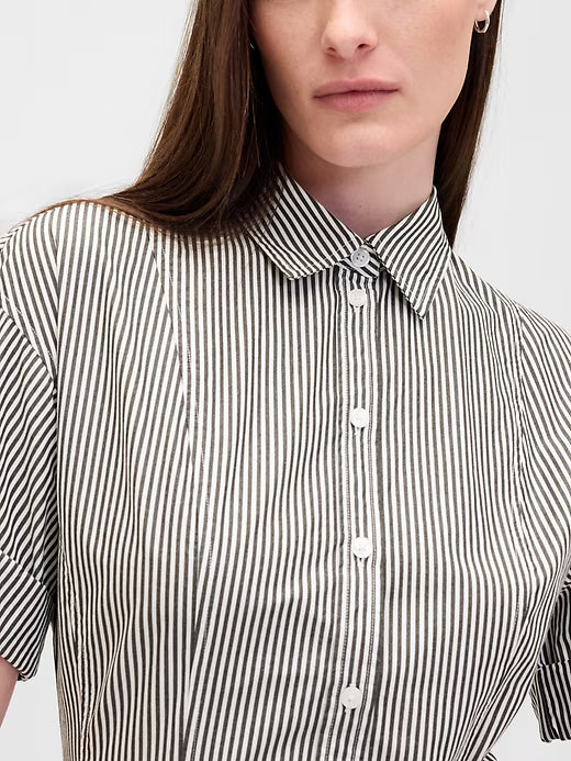 Gap Women Poplin Roll-Cuff Midi Shirtdress