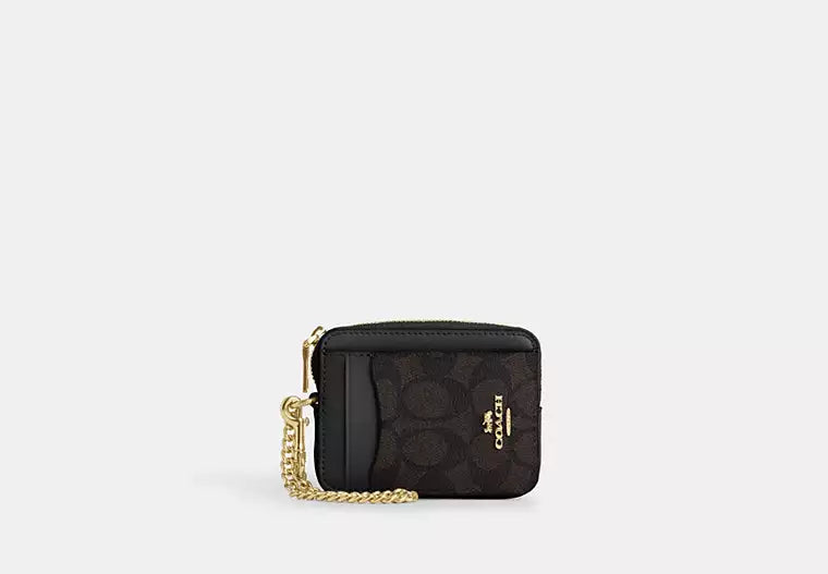 Coach Zip Card Case In Signature Canvas Women's