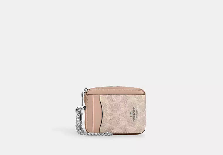 Coach Zip Card Case In Signature Canvas Women's