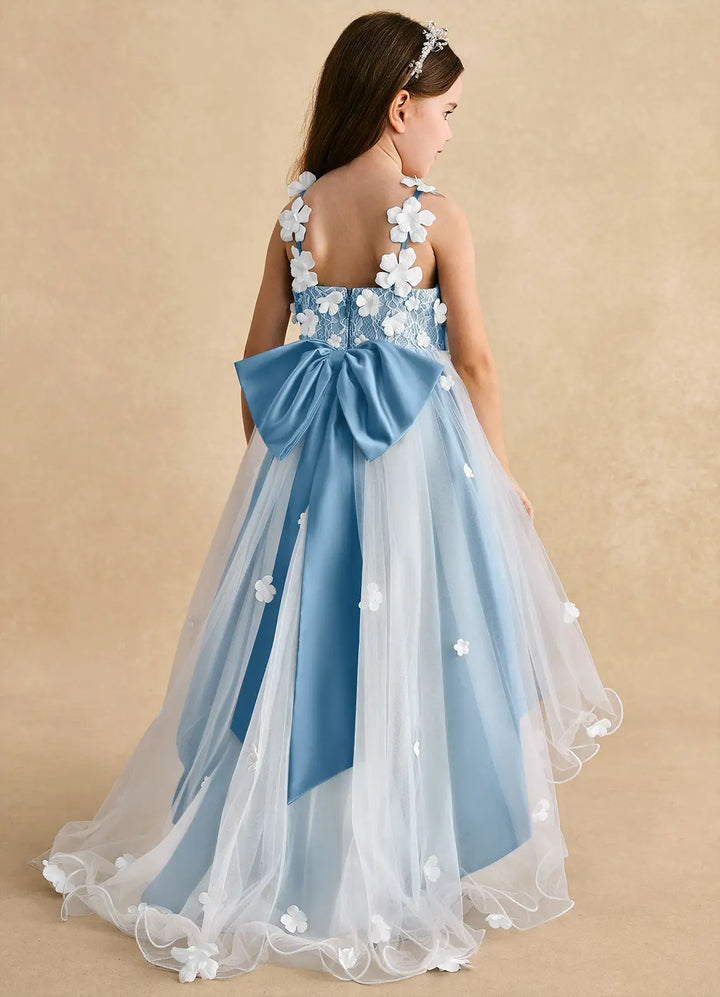 Azazie A-Line/Princess V-Neck Asymmetrical Tulle Flower Girl Dresses