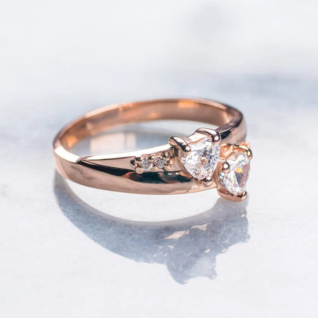 Gold Double Heart Birthstone Ring with Accents