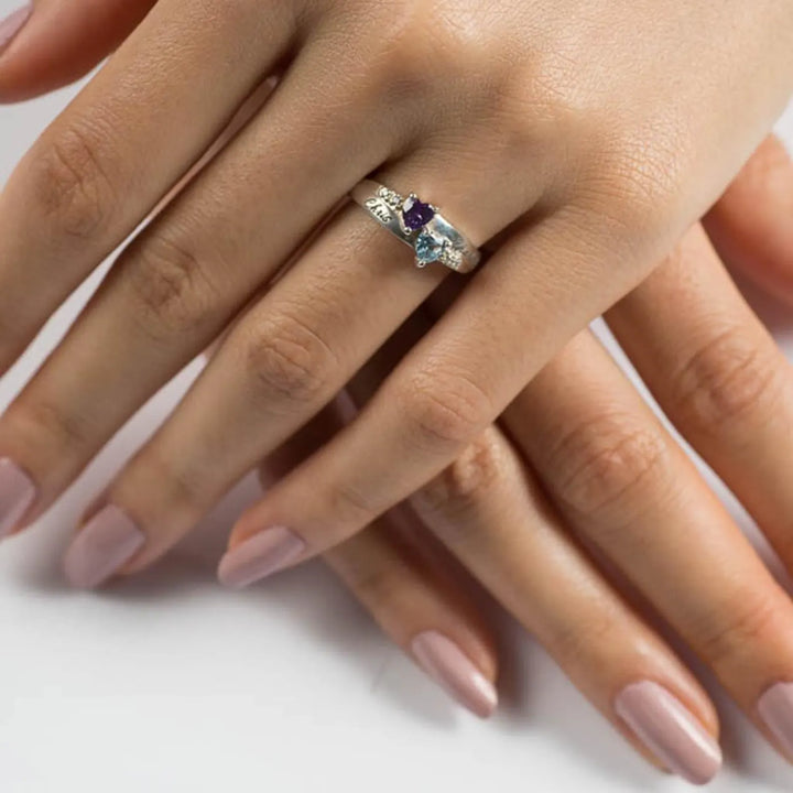 Gold Double Heart Birthstone Ring with Accents