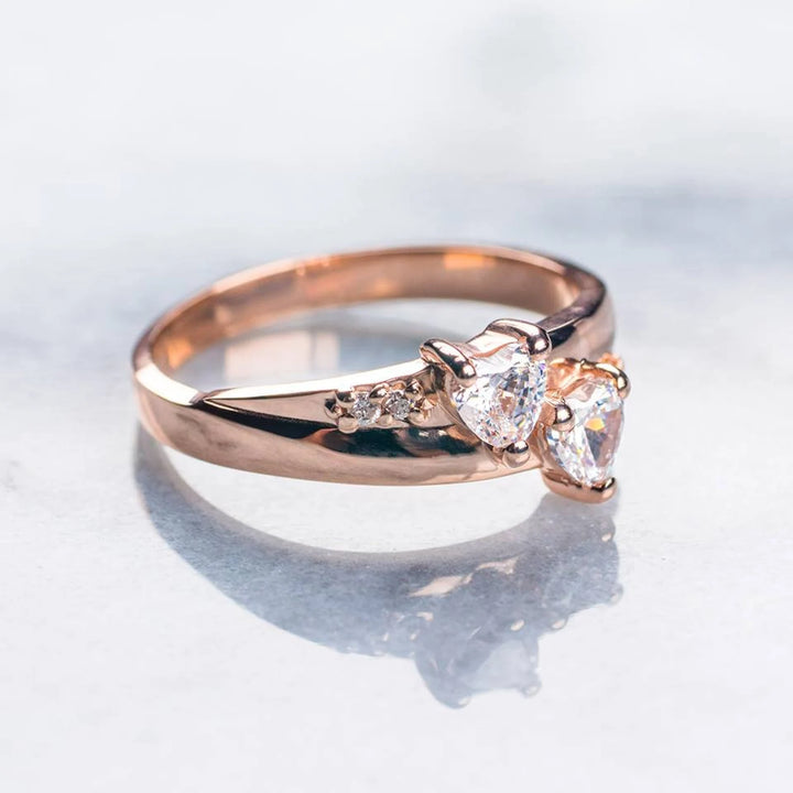 Gold Double Heart Birthstone Ring with Accents