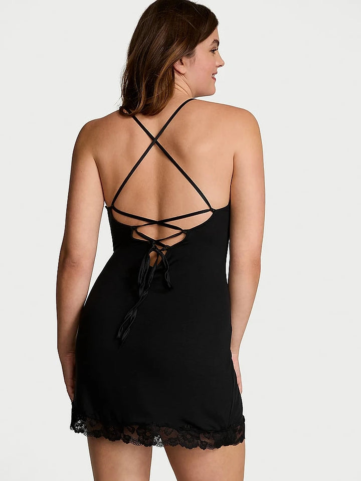 Victoria's Women's Secret Ribbed Modal & Lace Cross-Back Slip Dress