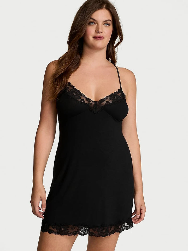 Victoria's Women's Secret Ribbed Modal & Lace Cross-Back Slip Dress