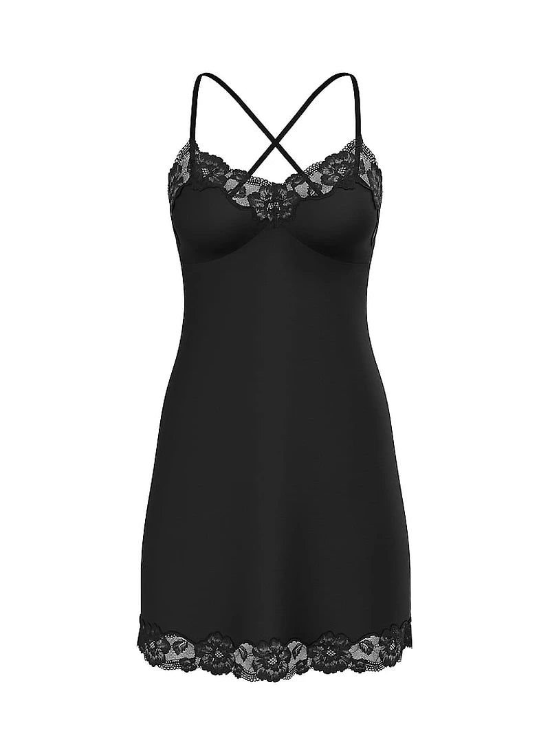 Victoria's Women's Secret Ribbed Modal & Lace Cross-Back Slip Dress