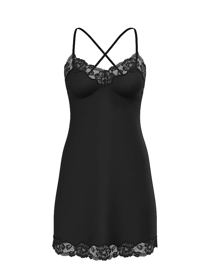 Victoria's Women's Secret Ribbed Modal & Lace Cross-Back Slip Dress