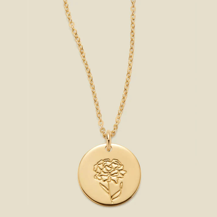Birth Flower Stacker Necklace—1/2" Disc Hand Stamped