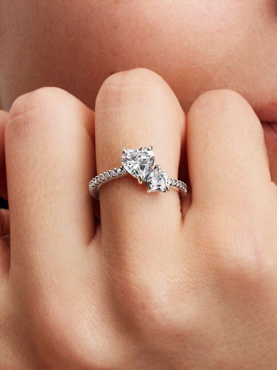 Pandora Double Heart Sparkling Ring