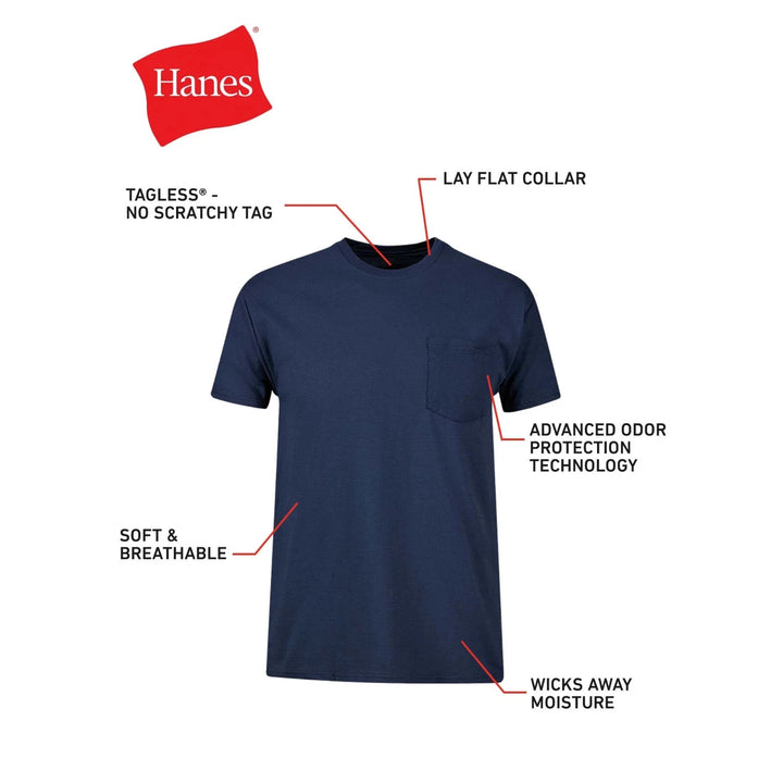 Hanes Men's Value Pack Assorted Pocket T-Shirt Undershirts, 6 Pack