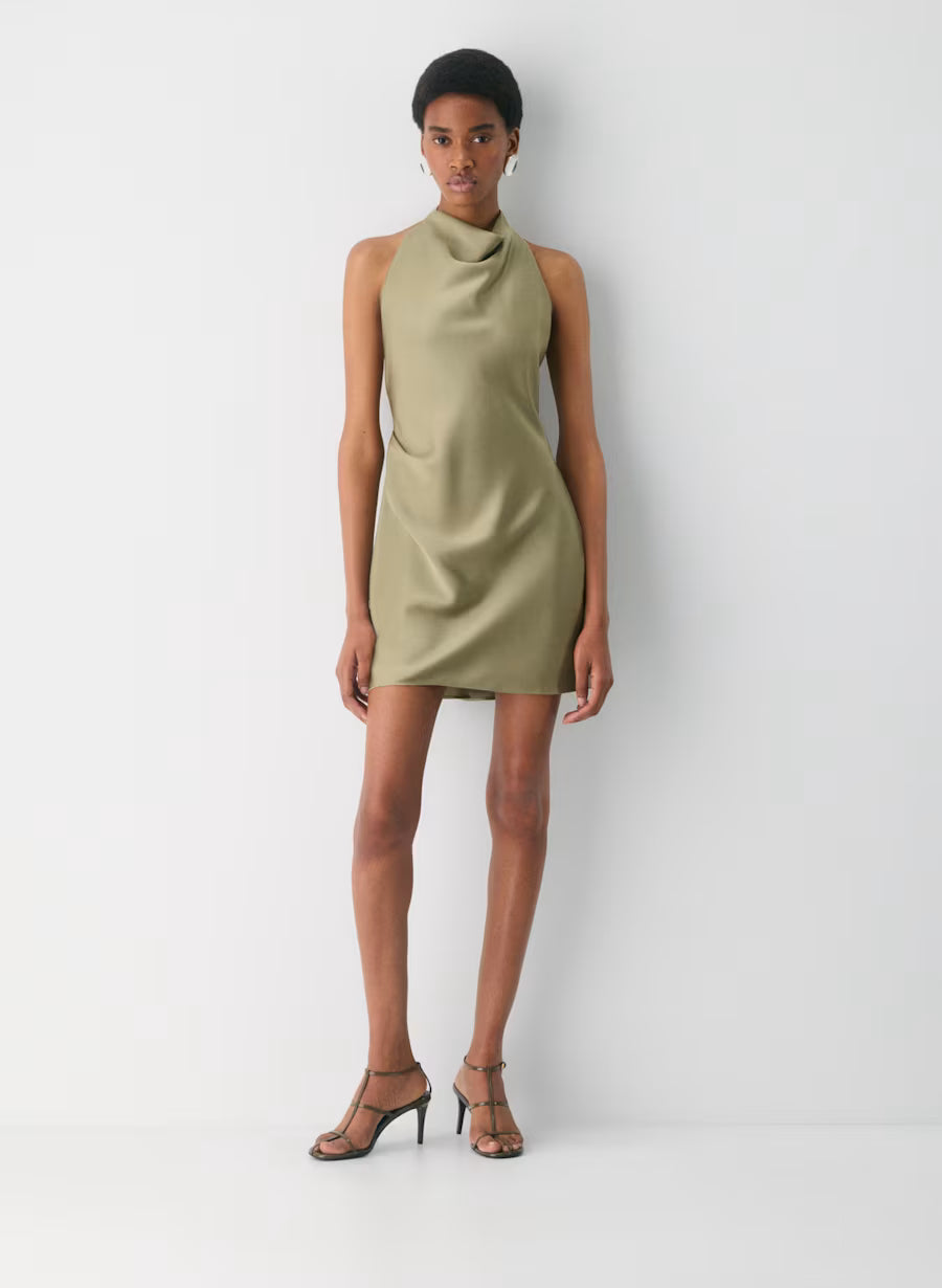 Aritzia Babaton Women's Audience Satin Mini Dress in Matte Pearl | 8