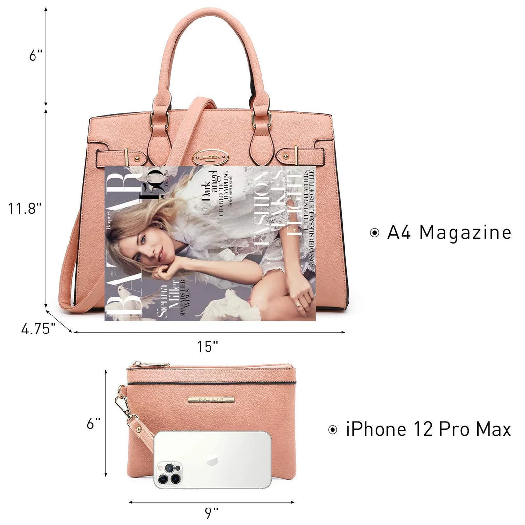 Dasein Women Handbags and Purses Women Shoulder Bag Top Handle Satchel Tote Work Bag with Matching Clutch